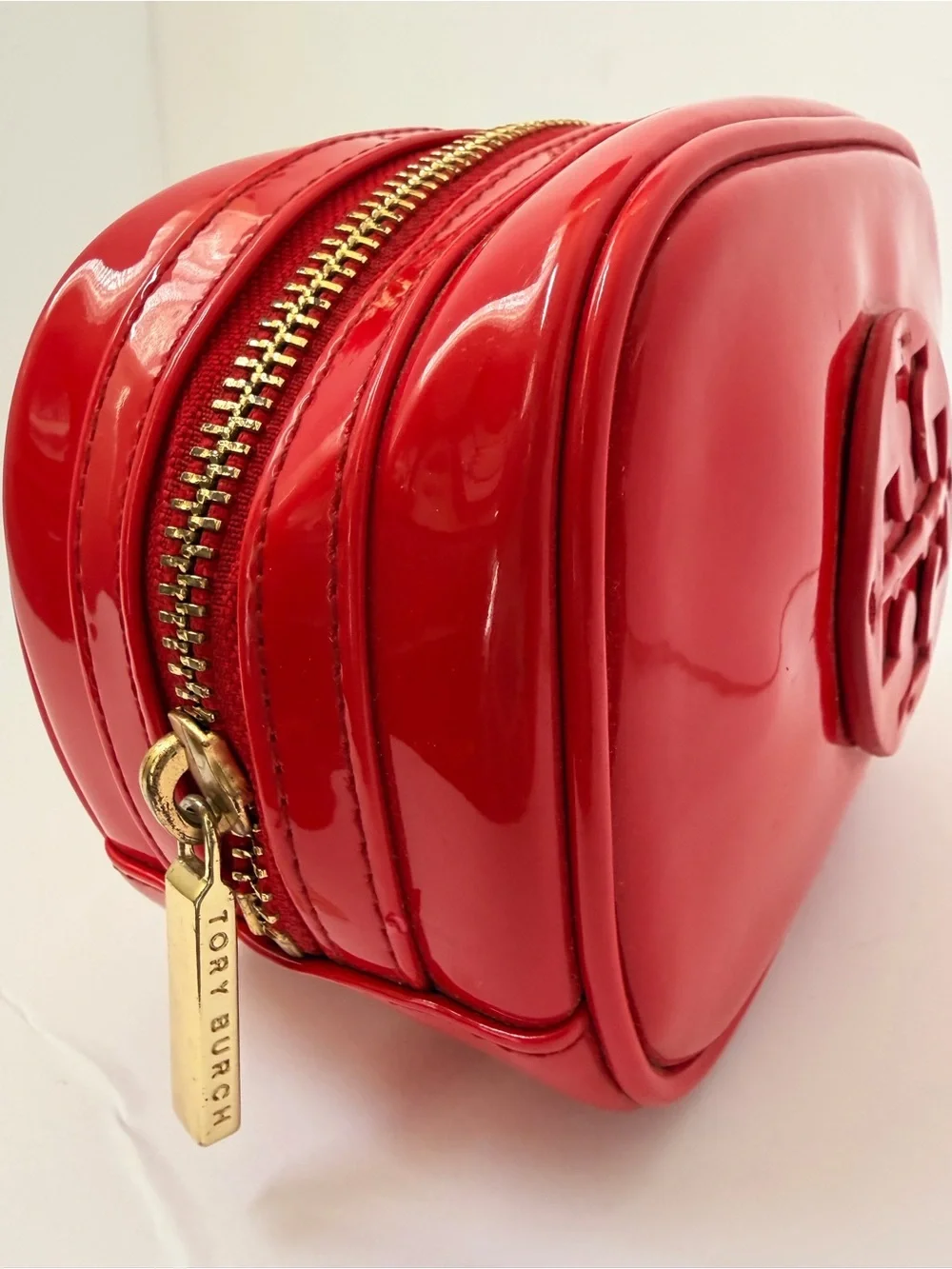 Tory Burch Red Patent Logo Cosmetic Case